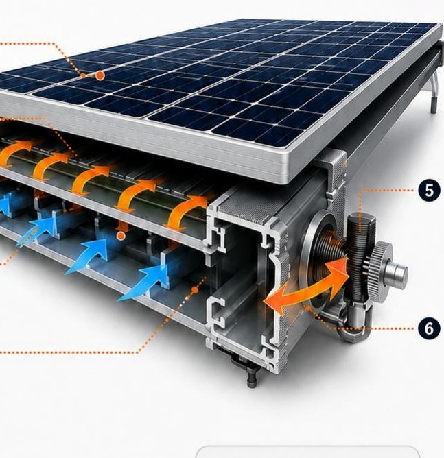 Vue en coupe du panneau PVT Thermasol et de son rail-plénum